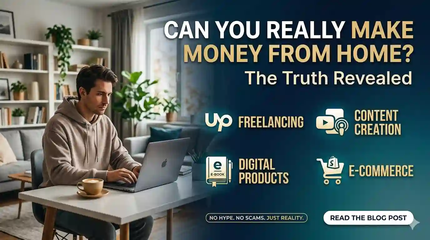 This image shows a person sitting at home with a laptop and working. Can You Really Make Money From Home? The Truth Revealed