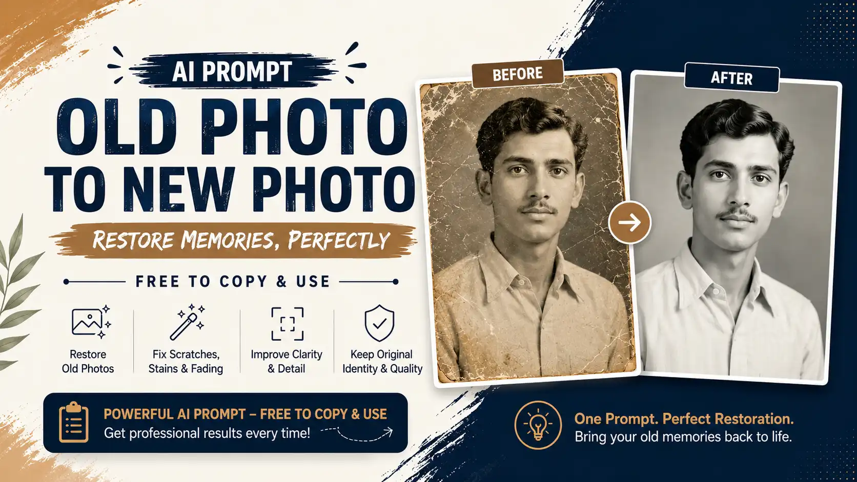 image Old Photo to New Photo AI Prompt: Free Copy-Paste AI Photo Prompt (2026 Guide)