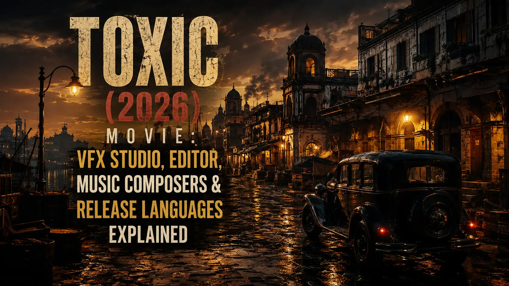 Cinematic illustration of a coastal gangster-era city at dusk, representing the mood of Toxic: A Fairy Tale for Grown-Ups