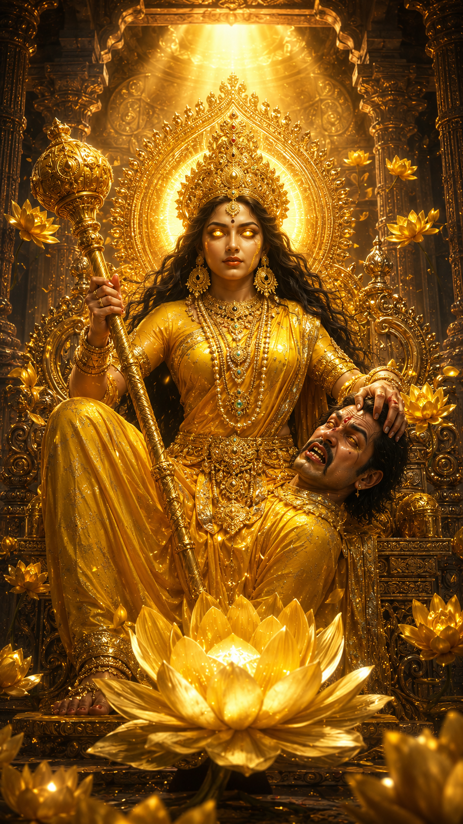 Goddess Baglamukhi golden temple cinematic wallpaper 4K